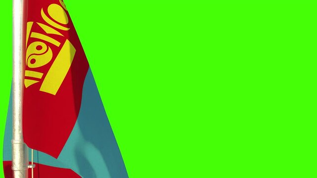hanging Mongolia flag waving on green screen, isolated