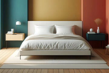 A minimalist modernized colorful decorated bedroom design