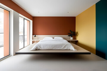A minimalist modernized colorful decorated bedroom design