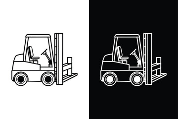 Black forklift truck icon on White Background Vector Art Illustration on white background.