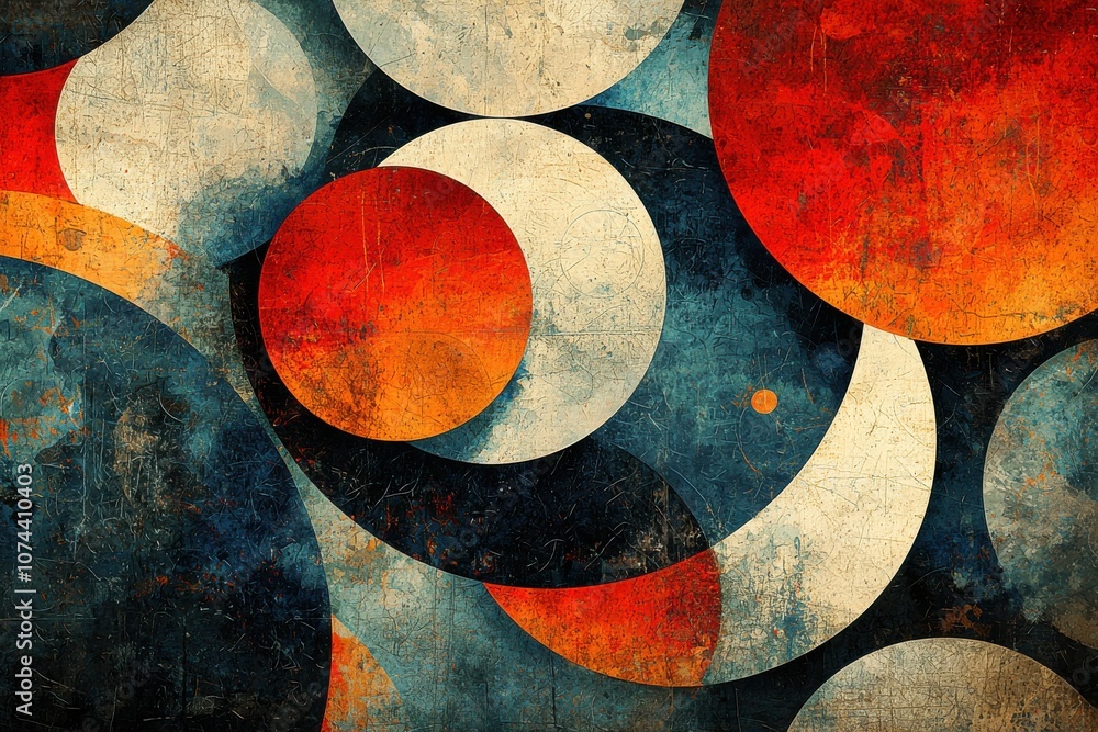 Poster abstract art with colorful geometric shapes on textured background