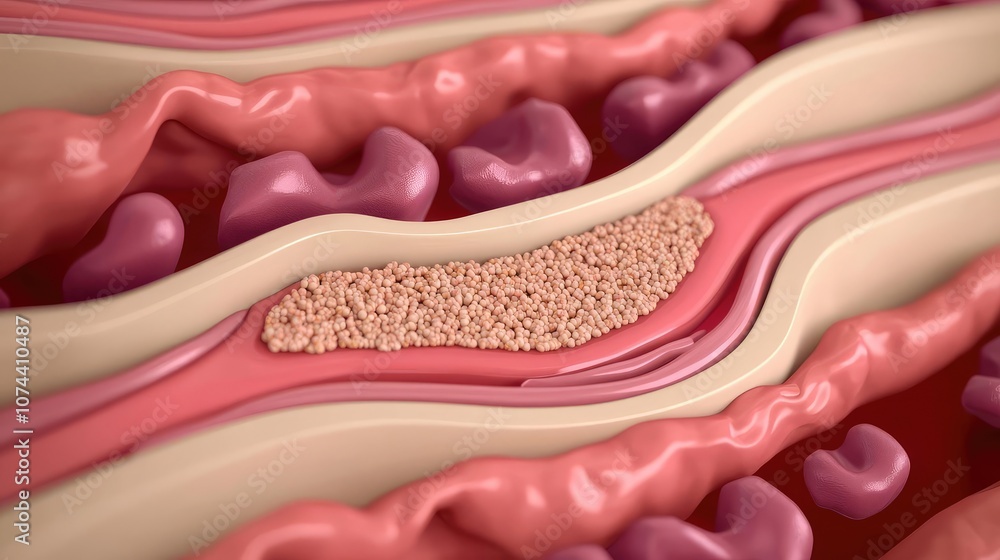 Poster detailed representation of cellular structures in vibrant colors.