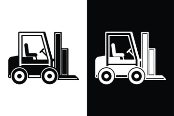 Black forklift truck icon on White Background Vector Art Illustration on white background.