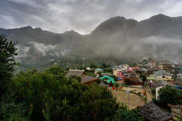 View of Mateura village in Jari nearly Kasol in Himachal Pradesh, India	