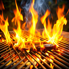 sizzling grill flames for summer bbq generative ai