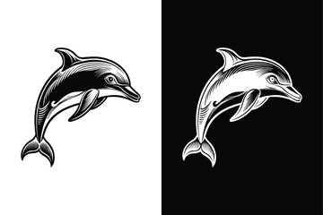 Dolphin character icon vector illustration, dolphin icon vector with glyph style on white background.