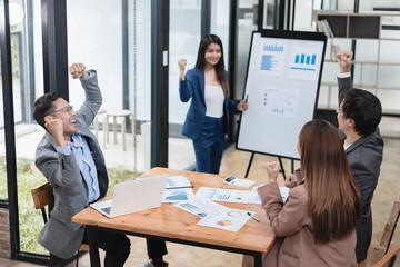 Asian business teamwork working with analysis report and advisor showing plan, Financial analysis and Marketing teamwork concept.