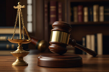 justice gavel and law books