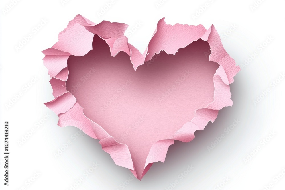 Poster pink paper heart with torn edges creating a unique design