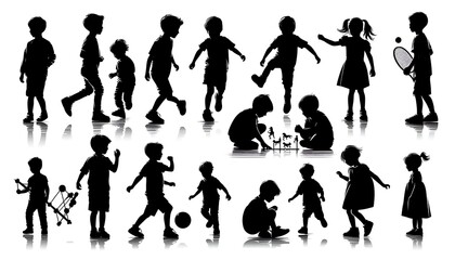 Silhouette of Active Children Playing and Engaging in Outdoor Activities. generator AI