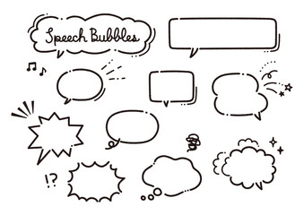 手描きのシンプルな黒い吹き出しのセット