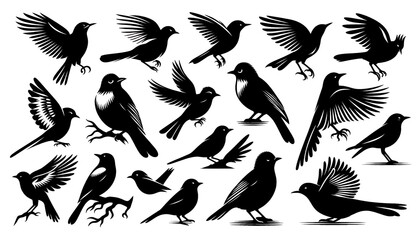Obraz premium Collection of Bird Silhouettes Highlighting Flight and Movement. generator AI