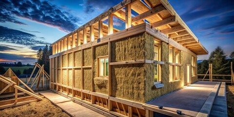 Fototapeta premium Thermal Insulation Coatings with Hemp Fiber on Wooden Structures for Eco-Friendly Residential Construction and Energy Efficiency