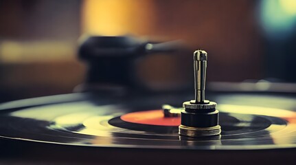 Obraz premium Closeup of a vintage record player needle on a vinyl record.generative.ai