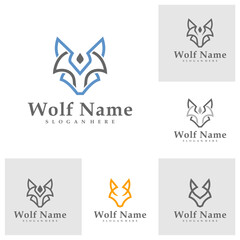 Fototapeta premium Set of Wolf logo vector illustration. Wolf Head logo design concept template