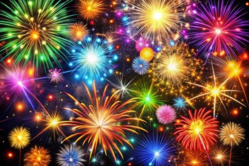 Fototapeta premium Vibrant Abstract Background Celebrating New Year and Christmas with Colorful Fireworks Display on Black, Creating a Festive Atmosphere of Joy and Celebration