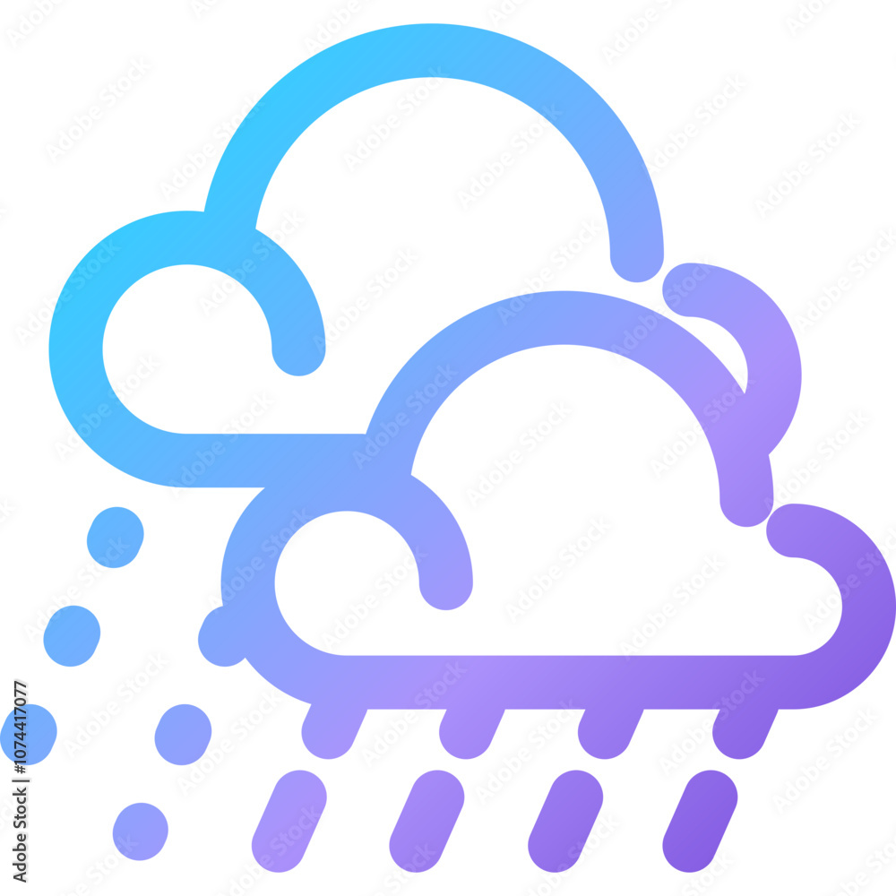 Poster digital illustration of raindrops falling from stylized clouds with a gradient color scheme in a mod
