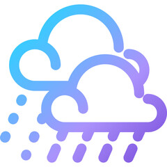 Digital illustration of raindrops falling from stylized clouds with a gradient color scheme in a modern design style