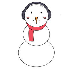 Cartoon Snowman with Headphones and Scarf