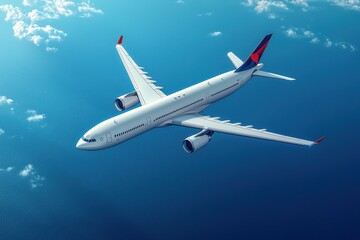 Naklejka premium Sleek white airplane against a vibrant red and blue background