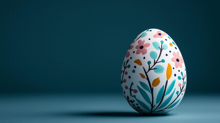 Fototapeta premium Decorated Easter Egg with Floral Patterns, copy space