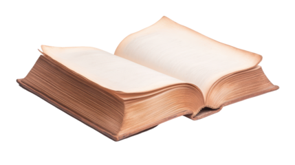 A book is open to a page with a white background. transparent background