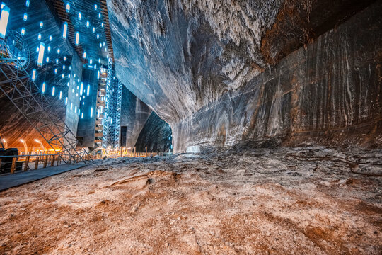 Underground theme park in big salt mine Salina Turda, Turda in Romania, transylvania. Popular tourist destination.