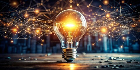 Vintage Light Bulb Glowing in Darkness - Symbolizing Innovative Ideas and Business Success Through Artificial Intelligence and Creative Thinking
