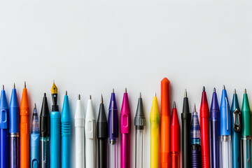 evolution of pens on white with copy space