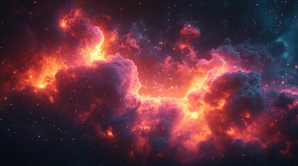Obraz premium Stunning Cosmic Cloud with Vibrant Reds and Oranges Illuminating the Depths of Space Against a Starry Background in High Definition