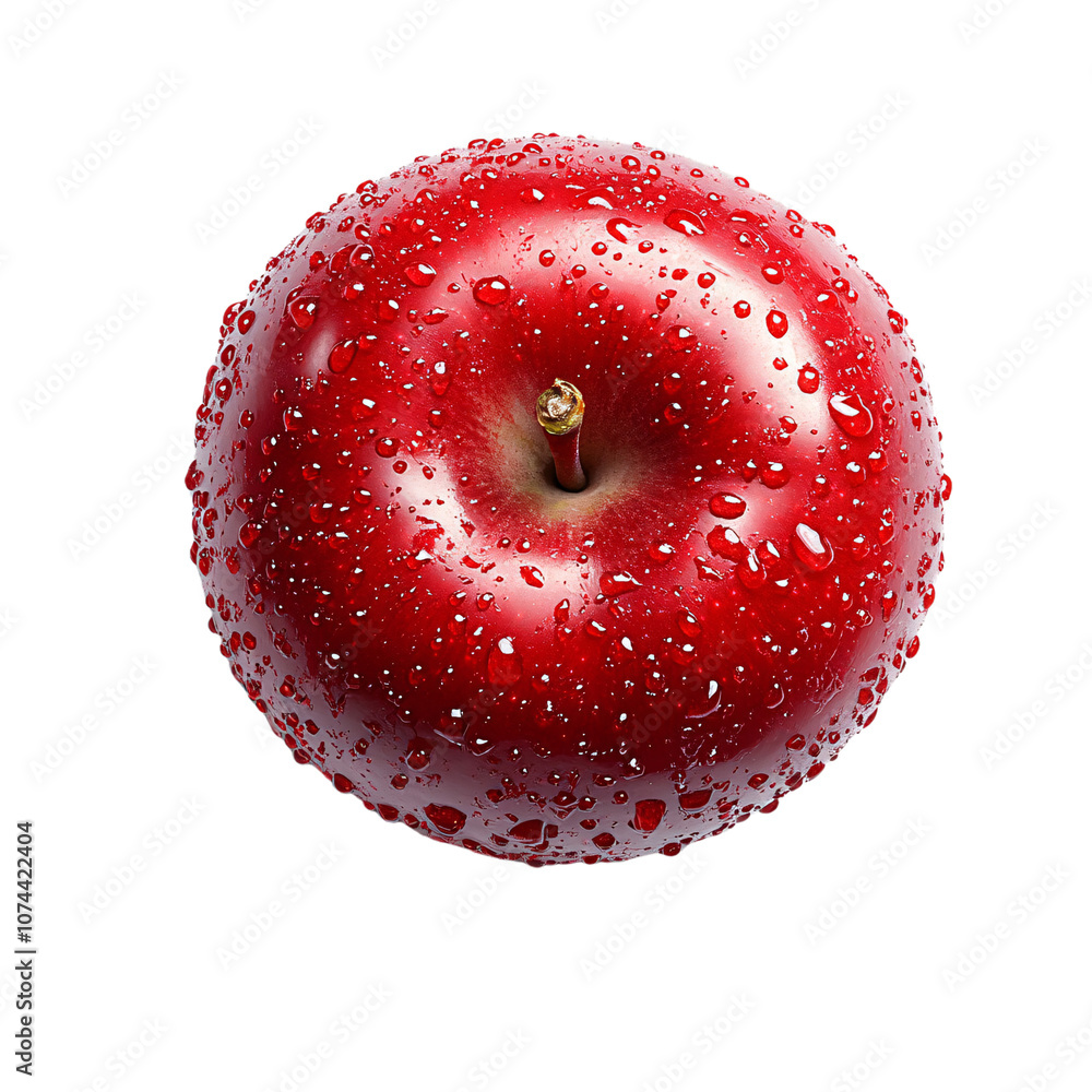 Poster a red apple with droplets, similar yet subtly different in shading, emphasizing freshness and allure