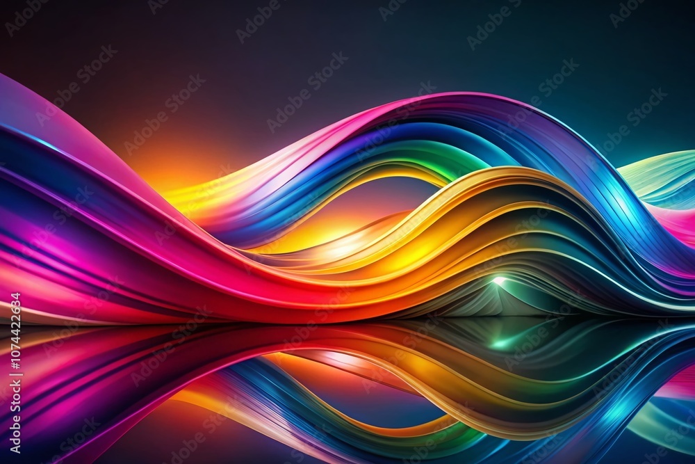 Poster abstract colorful shapes with smooth curves and gradients on a dark background for modern art enthus