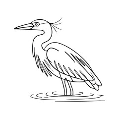 Black Heron bird silhouette hand drawing line art vector