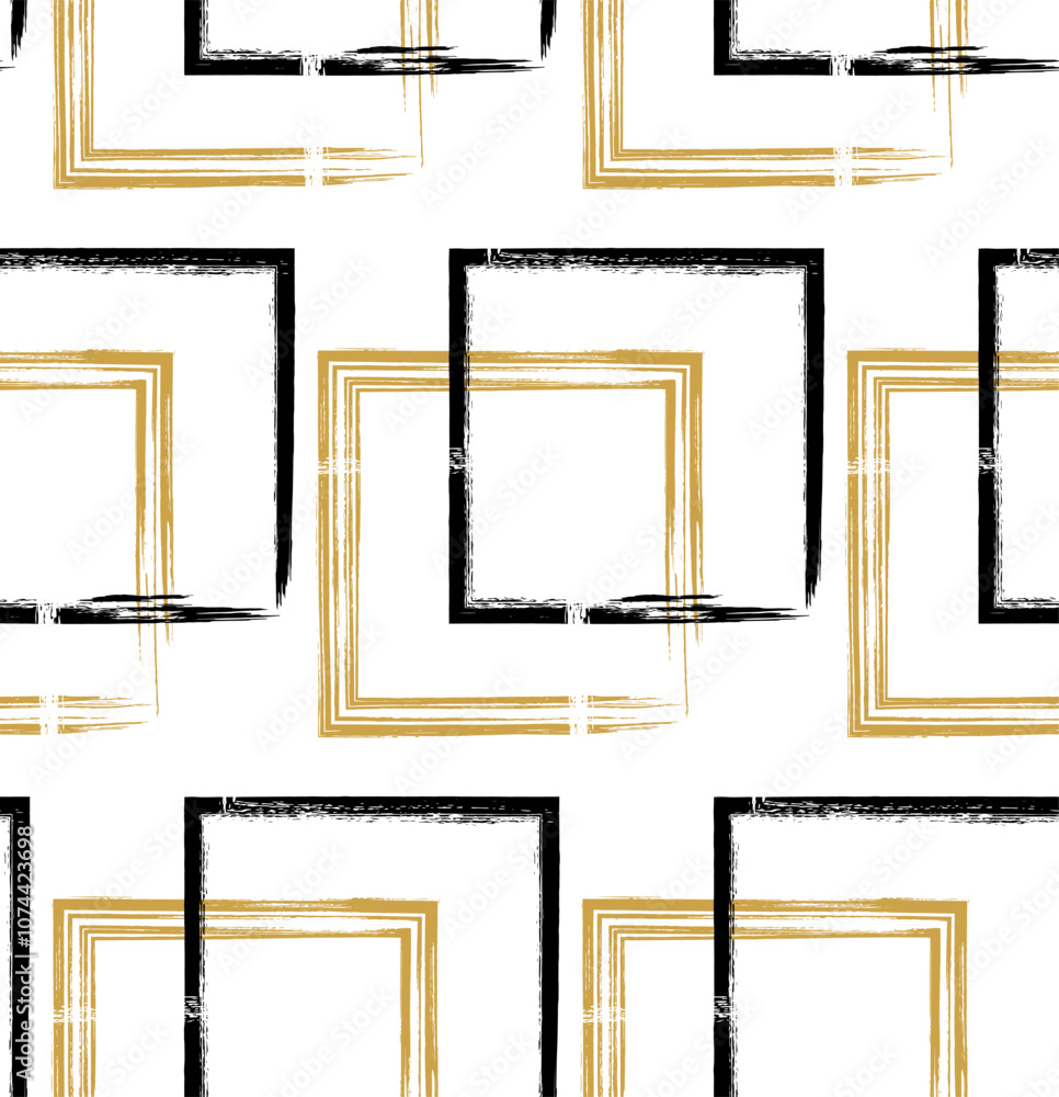 Poster seamless pattern created with brush strokes in a grunge style. repeating gold, black and white color