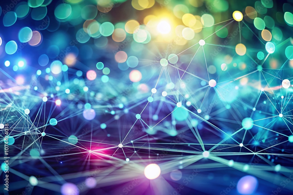 Poster abstract technology concept with bokeh effect - blurry lights representing innovation, digital conne