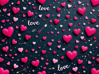 A Playful 3D Pattern of Heart-Shaped Balloons, Pink Ribbons, and Love Letters, Celebrating Young Love and Romance, Perfect for Couples and Social Media Graphics
