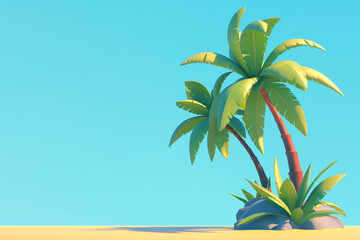 Bright tropical scene with palm trees under blue sky