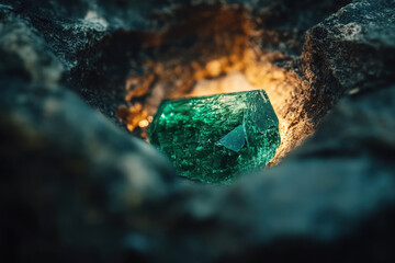 Raw Emerald on Natural Stone Surface