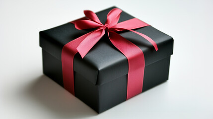Fototapeta premium Black Gift Boxes with Red Ribbon for Black Friday Sales and Holiday Gift Ideas