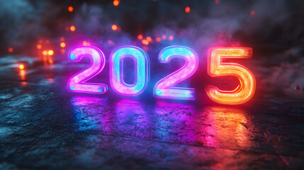 New Year 2025 Number with Neon Glow and Vibrant Colors