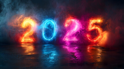 New Year 2025 Number with Neon Glow and Vibrant Colors