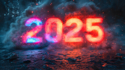New Year 2025 Number with Neon Glow and Vibrant Colors