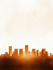 Obraz premium A minimalistic city skyline in warm orange tones against a light background, evoking a serene urban atmosphere.