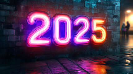 New Year 2025 Number with Neon Glow and Vibrant Colors