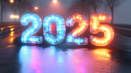 New Year 2025 Number with Neon Glow and Vibrant Colors