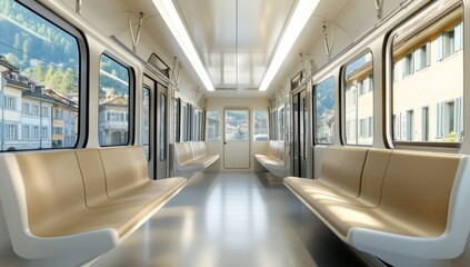 Fototapeta premium Empty Train Car with View