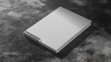 White spiral-bound notebook with elastic band, flat on a table. Ready for product promotion or designing.