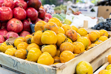 market juicy green harvest vegetable raw fruit fresh organic persimmon vegetarian food health