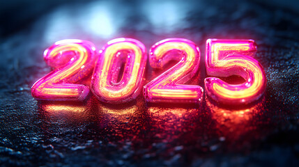 New Year 2025 Number with Neon Glow and Vibrant Colors