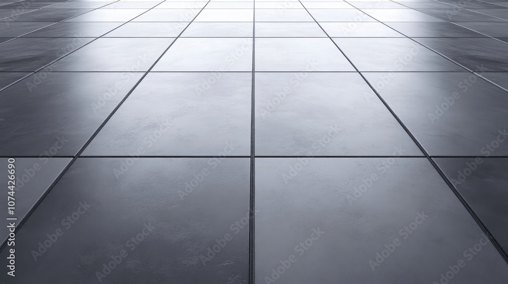 Aufkleber a close-up view of a gray tiled floor, with a slight perspective, giving a sense of depth and an emp